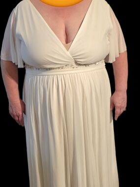 Torrid White/Cream V-Neck Chiffon Maxi Wedding Dress with Beaded Waist